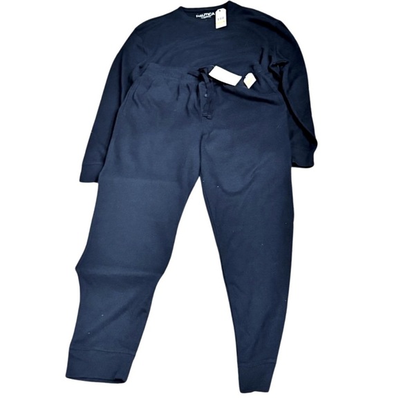 Nautica Mens Waffle Knit Thermal Pajama Set Navy Blue M pajamas set - Picture 10 of 12